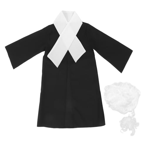 ifundom 1 Set Kinder Richter Uniform Halloween Cosplay Outfits Halloween Richter Kostüm Richter Anwalt Kostüm Kinder Richter Robe Richter Cosplay Richter Halloween Kostüm Kinder Perücke von ifundom