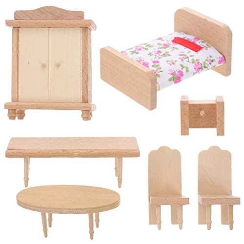 ifundom 1 Set Mini Tisch Und Stühle Puppenhausmöbel Kinderspielzeug Puppenhausmöbel Puppenhauszubehör Puppenschrank Puppenmöbel Für Puppenhauszubehör Puppenbett Holz von ifundom