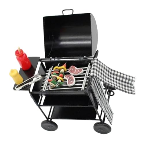 ifundom 1 Set Miniatur BBQ Grill Und Lebensmittel Für Puppenhaus Küche Dekoration Miniatur BBQ Werkzeuge Für Rollenspiele Und Szenenprops von ifundom