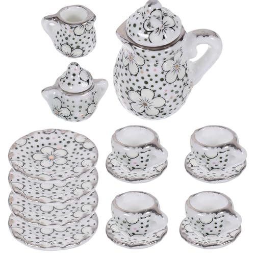 ifundom 1 Set Miniatur-Porzellan-Teetassen-Set Mini-Teekanne Mit Blumenmuster Teller-Set Für Puppenhaus-Küchenzubehör von ifundom