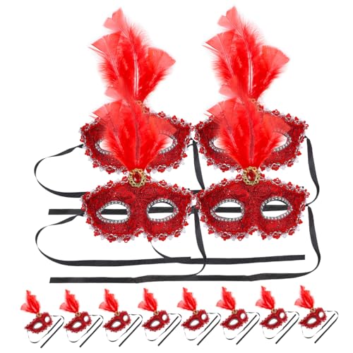 ifundom 12St Maskerade Maske Requisit Gesicht geführtes Halloween Schlag Maskenkostüm the hallow halloween mitgebsel pub halloween deko Maskerademaske für Halloween Halbmasken Feder rot von ifundom