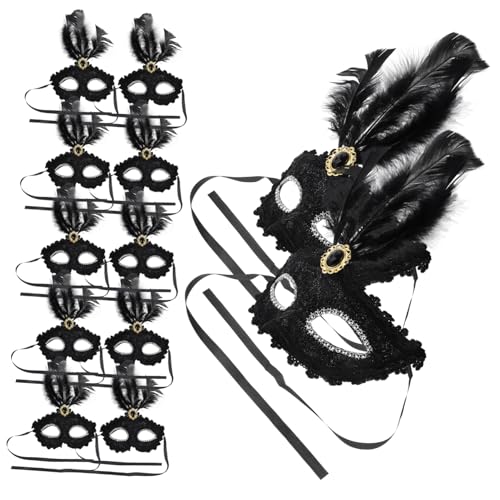 ifundom 12St Maskerade Masken Maskenball Maskerade-Party-Maske maskiert Gesichter Halloween-Maske Schlag halloween masken halloweenmaske Masken verkleiden Federn Frauenmasken Plastik Black von ifundom