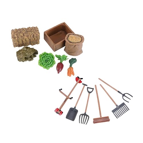 ifundom 13-Teiliges Set Garten-Werkzeug-Ornament -Nutztiere Sandkasten spielsachen bauernhofspielzeug nachgeahmte Werkzeuge Handwerk Mini-Bauernhof-Ornament PVC von ifundom