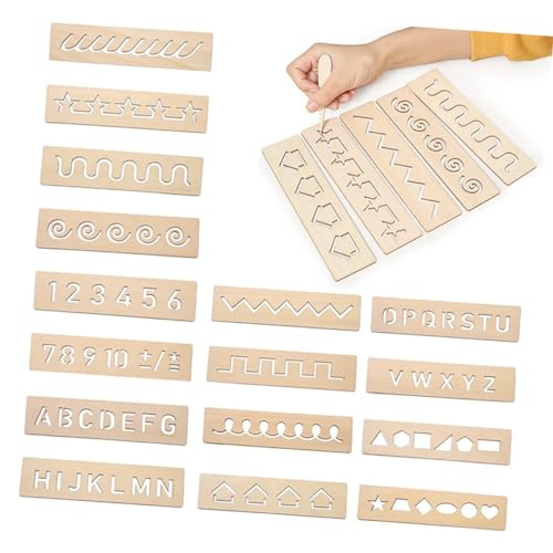 ifundom 16st Übungsbrett Aus Holz Puzzle-Spielzeug Kognitives Spielzeug Für Kinder Übungsbrett Für Buchstaben Nummernverfolgungstafel Lernspielzeug Buchstabenschablonen Lehrtafel Khaki von ifundom