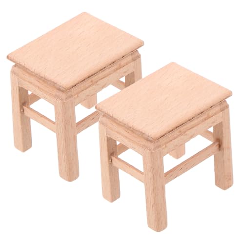 ifundom 2 Pcs Mini Bench Modell Magnetisch Möbel Couchtisch Kleine Stuhl Stuhl Tisch Bein Möbel Puppendekoration Swing Kissen Filz Miniaturhocker Heimhocker Stühle Khaki Wooden von ifundom