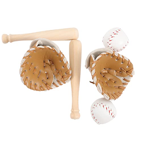 ifundom 2 Sätze Baseball-Softball-Abdeckung Baseballfiguren Baseball-Catcher-Handschuhe Miniatur-baseballhandschuhe Fledermäuse Solider Baseballschläger Bausatz Produkt Griff Khaki Hölzern von ifundom