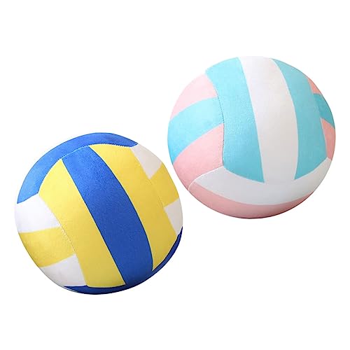 ifundom 2 Stück Volleyball-plüschtier Für Mädchen Weiche Volleyballbälle Korb Badminton Schläger Blaue Dekokissen Gefülltes Volleyballkissen Netz Rugby Süßer Sportball Stoff von ifundom