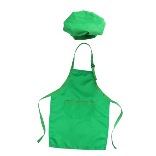 ifundom 2-Teiliges Set Kinder Kochen Ärmel Kinder malen Schürze Kinderanzug kinderkochmütze kochmützen für Kinder Kinderbackset Kinder kinderküche Kinderschürze Kinderkoch-Spielset Green von ifundom