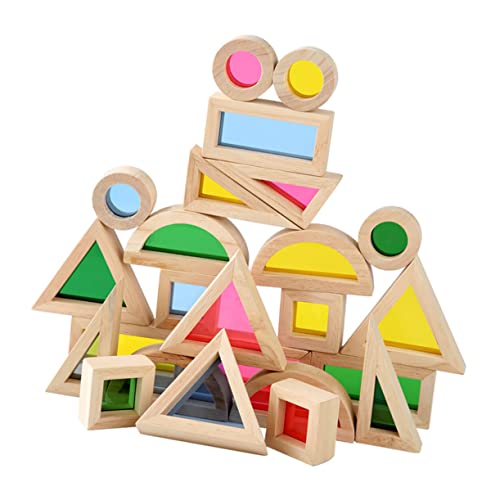 ifundom 24 Teiliges Kaleidoskop Block Set Bunte Stapelbare Holzbausteine Für Kleinkinder Frühes Lernspielzeug Zur Von Formen Und Farberkennung von ifundom