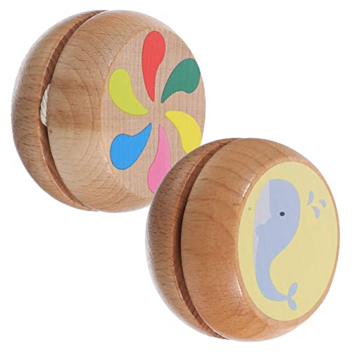 ifundom 2 Stücke Holz Yoyo Bälle Jungen und Mädchen Yoyo Spielzeug für Jungen Mädchen Schulbedarf Windmühle und Delphin Muster von ifundom