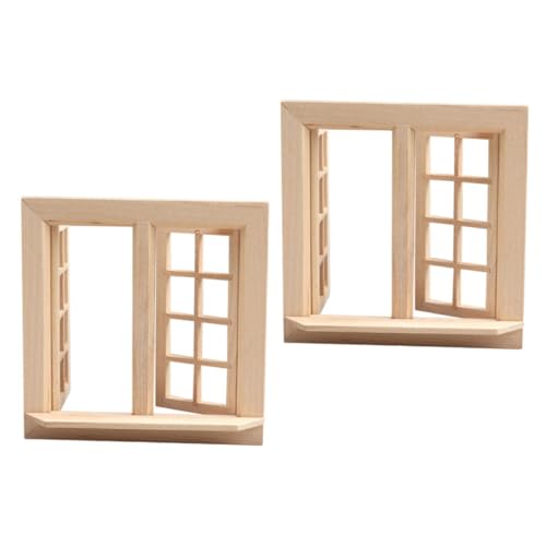 ifundom 2St Mini-Tür- und Fenstermodell Puppenhaus Zubehör Holzfenster Modell Mini-Möbel Mikrolandschaftsornament Puppenhauszubehör Modell eines Holzfensterrahmens hölzern Khaki von ifundom