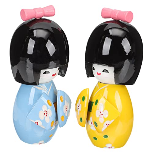 ifundom 2st Kimono-Puppe Interaktives Babyspielzeug Figuren Japan Plüschpuppe Künstlerische Kimonopuppe Tischdekoration Desktop- Holzhandwerk Desktop-Kimono- Heimwerken Hölzern von ifundom