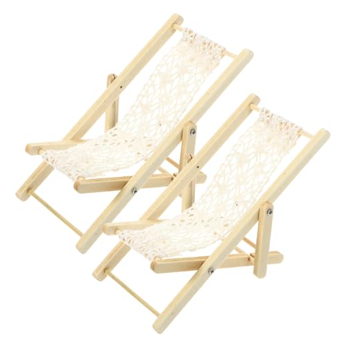 ifundom 2st Miniatur-freizeitstuhl Loungesessel Strandkörbe Strandstuhl Klappbar Liegstuhl Essstuhl Liege Klappbar Liegestuhl Puppenhaus Zubehör Stühle Mini-Stuhl Geflochtenes Seil Beige von ifundom