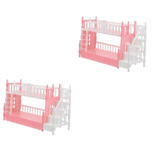 ifundom 2st Puppenbettmöbel Puppenhaus Mini Etagenbett Miniatur-etagenbett Mini-hausmöbel Mini-möbelmodell Bettpuppen-minimodelle Schlafzimmer Mini-etagenbettmodell Abs Rosa von ifundom