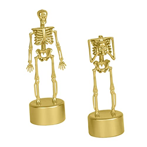 ifundom 2st Schädelstand-trophäe Halloween-schädelhandschuhe Süßes Skelettspielzeug Skelett Licht Halloween-popcorn-eimer Halloween-skelett-goldtrophäen Mini-skelette Kessel Plastik Golden von ifundom