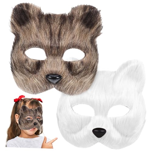 ifundom 2st Tierische Maske Therische Katzenmaske Pelziger Fuchs Weiße Bastelmaske Kostüm Cosplay-tiermasken Japanischer Fuchs Kitsune Katzenmaske Wolfsmaske Aus Kunstfell Flanell von ifundom