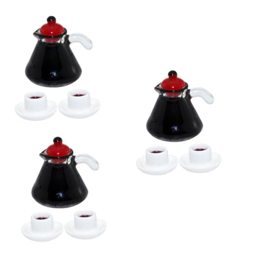 ifundom 3 Sätze Mini-Kaffeekanne Modell Kaffeemaschine Prinzessin Tea Time Spielzeug puppenhaus deko Puppenhaus Zubehör Kaffeetassen Kaffeebecher Mini-Espresso-Kaffeekanne Mini-Kessel Harz von ifundom