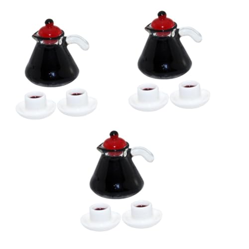 ifundom 3 Sätze Mini-kaffeekanne Puppenstubenkaffeemaschine Puppenhaus-teetasse Modell Kaffeemaschine Küchenspielzeug Vortäuschen Puppenhaus-kaffeekanne Puppenhaus-kaffeetasse Harz von ifundom