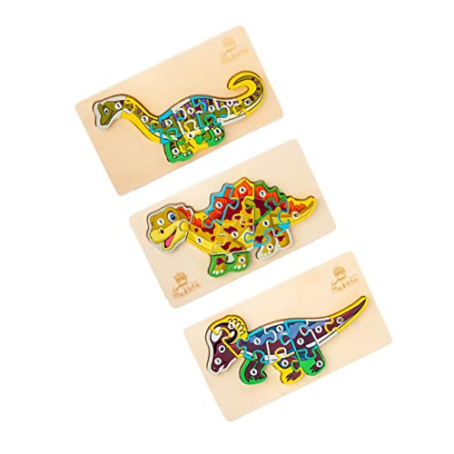 ifundom 3 Sets Kinder Dinosaurier Puzzle Spielzeug Holz Digital Block Spielzeug Pädagogisches Spielzeug von ifundom