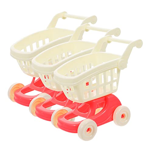 ifundom 3 Stücke Einkaufswagen-Ornamente Warenkorb Puppenaufbewahrungsnetz Einkaufskorbräder Spielzeugnahrung Dolly Mini sackkarre Mini Trolley Puppenwagen Sachen für Mädchen Plastik von ifundom