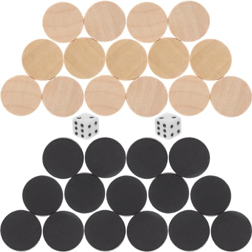 ifundom 30 Stück Backgammon-Steine ​​Aus Holz Schachbrett-Set Aus Massivem Holz Brettspiel-Tischchips 19 Mm Kleine Backgammon-Steine ​​Mit Würfelspiel-Zubehör von ifundom