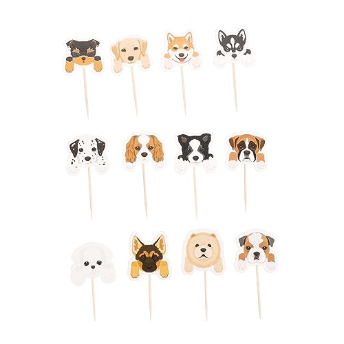 ifundom 36 Stk Hund Kucheneinsatz bithday cake birthday cake kuchendeko einschulung Kuchendeckel mit Hundegesicht Haustier-Cupcake- Hund Kuchen Topper Hund Cupcake Topper Papier von ifundom