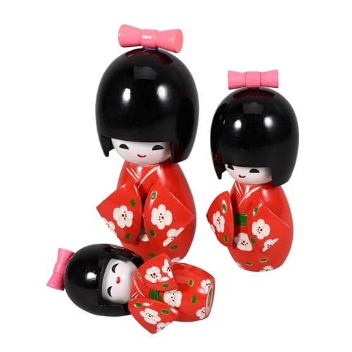 ifundom 3St Kimono Puppen Puppe holzspielzeug holzpuppe Holzornament Puppe der japanischen Küche Kimono-Figur asiatische Skulptur Exquisite Kimonopuppe Kimono-Puppenschmuck hölzern rot von ifundom