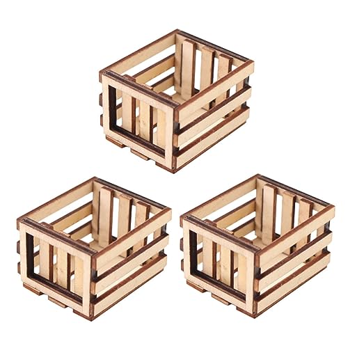 ifundom 3St Miniaturen mit Holzrahmen Mini- Körbe Lagerbehälter Mini-Milchkiste Würfel kühlkorb einkaufskorb Storage Baskets Mini-Korb-Modell Miniaturschmuck hölzern von ifundom