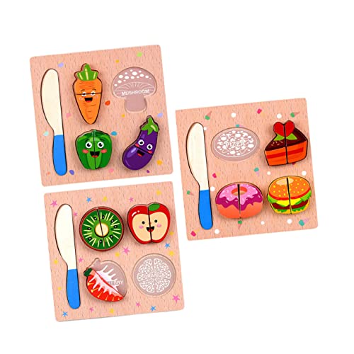 ifundom 3St Puzzle Kinderschneidespielzeug Essensspielset für Kinder Rollenspiel Arts and Crafts for Kinder holzspielzeug Schneidspielzeug aus Holz Pädagogisches Lernspielzeug hölzern von ifundom