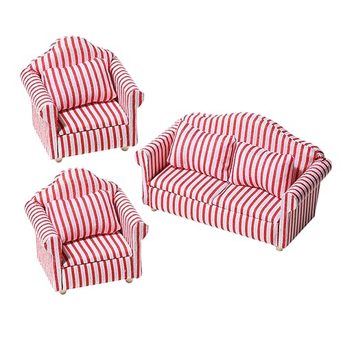 ifundom 3St Wohnzimmer Sofagarnitur für kinderspielzeug hühner Mini Figuren Menschen Mini Miniatur-Sofa-Modell Miniatur-Sessel Baumwollfabrik Stripe von ifundom