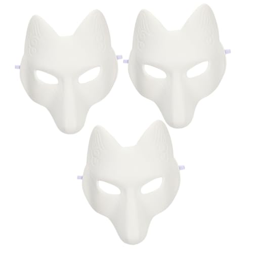 ifundom 3st Fuchsmaske Für Frauen Katzen- -maske Leere Maske Halloween Japanische Fuchsmaske Augenmaske Für Trockene Augen Halloween-maskerade-maske Wolf Fuchshandschuhe Weiß Pu von ifundom