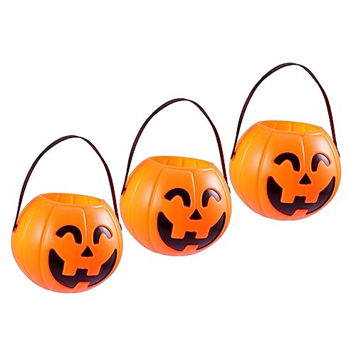 ifundom 3st Kürbis Eimer Leckerei Mini Runder Kürbiseimer Halloween-kürbis-süßigkeitsschüssel Jack o Lantern Süßigkeiteneimer Halloween-kürbiseimer Kürbisse Halloween-eimer Gourdo Plastik von ifundom