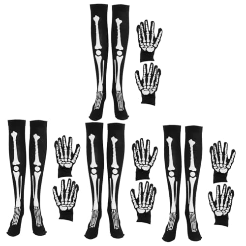 ifundom 4 Sätze Halloween-Skelett-Set Gothic-kostümhandschuh Tag Der Toten Cosplay-kostüm Tag Der Toten Cosplay Haarschmuck Halloween Fingernägel Handschuhe Halloweenkostüm Elasthan von ifundom