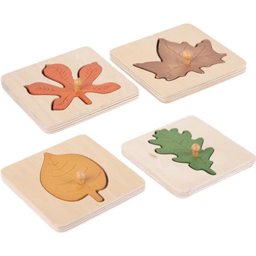 ifundom 4 Stück Blatt-Puzzle Kleinkinder Frühpädagogisches pädagogisches passendes hinterlässt Puzzle- Würfel Kinderspielzeug aus Holz Vorschulrätsel von ifundom