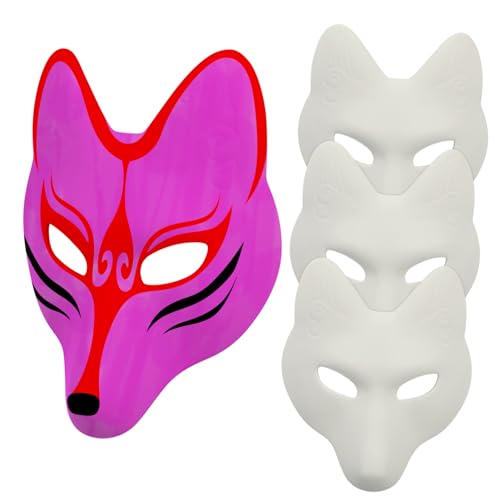 ifundom 4 Stück Fuchs Maske Fuchsmaske halloween maske Fox-Maske Masken für Karneval und Festivals Party leere Masken Partymasken leere maske selber machen leere Halloween-Maske Pu Weiß von ifundom