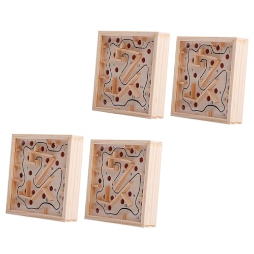 ifundom 4 Stück Palmenlabyrinth Balance-Labyrinth-Brett Denksportaufgaben Rätsel Kinder Puzzle Spielzeug für Kinder Treibendes Perlen-Labyrinth-Puzzle hölzernes Labyrinth-Spielzeug Beige von ifundom