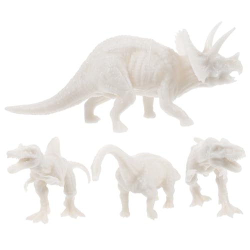 ifundom 4 Stück Selbst Bemalter Dinosaurier Dekoriere Deinen Eigenen Dinosaurier Dinosaurier-gastgeschenke Kinderspielzeug Desktop-Spielzeug Dinosaurier-Modell-malset Strumpfwaren Weiß PVC von ifundom