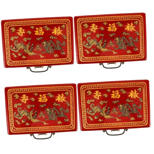 ifundom 4er-Box Mahjong-Box Mahjong-aufbewahrungskoffer Mahjong-fliesenhalter Schmuck Organizer Brust Mahjong-Fliesen-hülle Mahjong-Halter Retro-Mahjong-Fall Aufbewahrungsboxen Rot Hölzern von ifundom