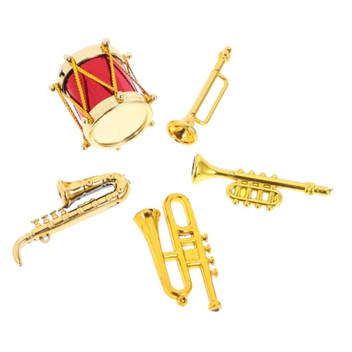 ifundom 5 Stück Kleines Instrumentenmodell Kinder Saxophon Trompete Modell Puppenhaus Versorgung Puppenzubehör Minihaus Instrumentenmodell Puppenhaus Zubehör Miniatur Saxophon Goldener von ifundom