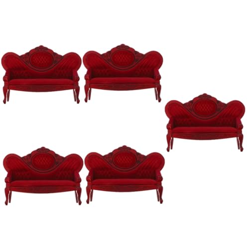 ifundom 5St Puppenhausmöbel wohnzimmermöbel Vintage Sofa Retro-Sofa Holzsofa Mini-Sofa-Modell entzückende Puppenmöbel Spielzeug Liebesplatz Mini-Sofa-Ornament Mini-Hauszubehör Schiene rot von ifundom