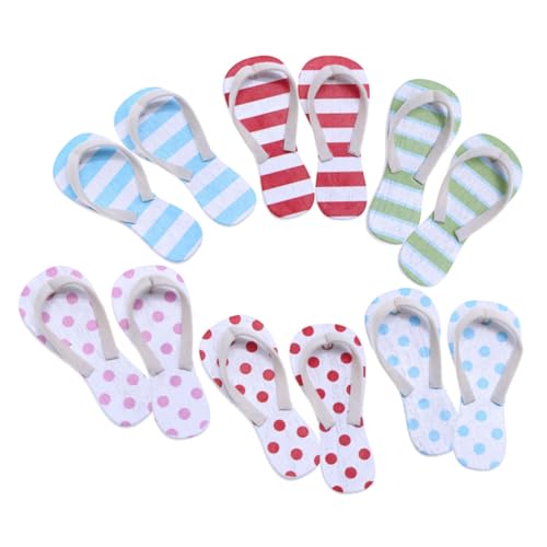 ifundom 6 Paare Mini-Slipper-Ornamente Kuchendeckel Für Strandpartys Puppensandalen Miniaturschmuck Thermosocken Für Kinder Dekoratives Pantoffelmodell Puppenhauszubehör Und Möbel Holz von ifundom