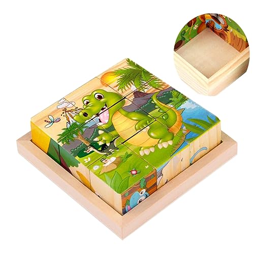 ifundom 6 Seitiges Holzzeichenpuzzle Für 3D Puzzlespielzeug Mit Dinosaurier Motiven Fördert Frühes Lernen Und Kreativität Ideal Für 3 6 Jahre Inklusive Praktischer von ifundom