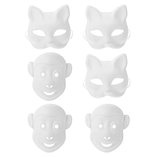 ifundom 6 Stück DIY Maske DIY Maskenballmasken Maskenballmasken In Großen Mengen Maskenballmasken Für Männer Maskenballpaare Maskenballparty Dekorationen Tiermasken Zum Ausmalen von ifundom