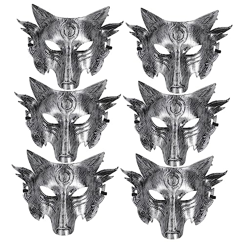 ifundom 6 Stück Wolfskopfmaske halloween masken halloween costume Wendigo-Maske tierische Maskerade Cosplay-Maske halbes Gesicht Wolfsmaske für Erwachsene Halloween Plastik Silver von ifundom