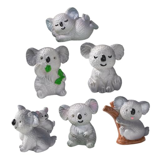 ifundom 6St Mini-Koala-Skulptur autodeko gartenfigur gartenaccessoires gartenzubehör kuchendeko Einschulung Mikrolandschaftsornament Koala-Miniaturfiguren Mini-Koala-Statue Harz Grey von ifundom