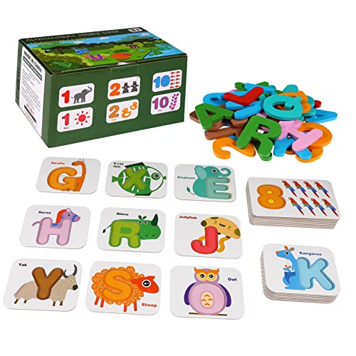 ifundom Alphabet-Karten Alphabet-Spiel Zahlenkarten Alphabet-Timer-Spiel pädagogische alphabetkarten Rechtschreibkarte für Rechtschreibblock-Kit Lernwerkzeug für Kleinkinder hölzern von ifundom