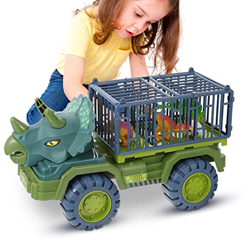 ifundom Dinosaurier-Transporter-LKW-Set – Großer Dinosaurier-LKW Mit 6 Mini-Spielzeugen: 1 Dinosaurier-Spielzeugauto 3 Kleine Dinosaurier 1 X Ei 1 X Baum – Dinosaurier-Autos von ifundom