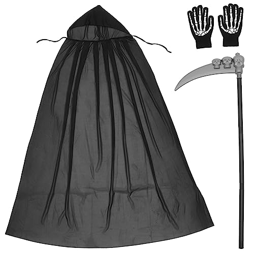 ifundom 1 Set Halloween Kapuzenumhang Set Und Handschuhe Erwachsene Tod Kostüm Requisite Wendbarer Umhang Für Cosplay Partys von ifundom