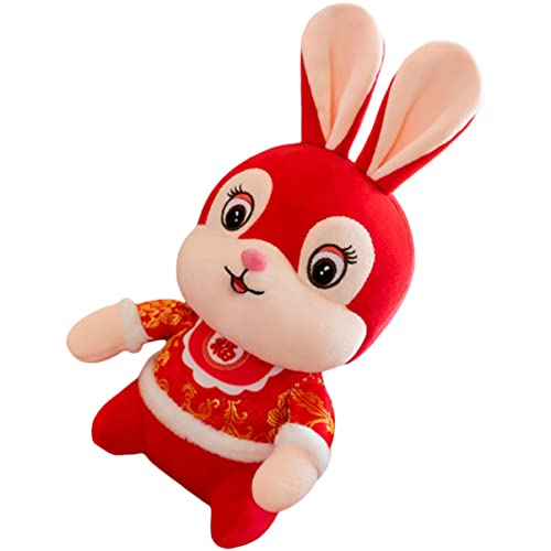 ifundom Hasenpuppe des neuen Jahres Hase gefüllte Puppe Plüsch Plüschpuppe Lamm Animal Figures Cuddly Bunny Jahr der Hasenpuppen Desktop-Kaninchenpuppe kurzer Plüsch rot von ifundom