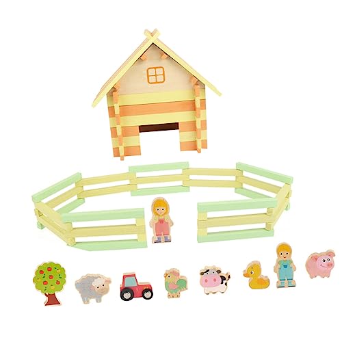 ifundom 1 Set Kinder Holzhaus Spielzeug Bauernhof Blockhaus Modell Spielzeug Tierspielzeug Für Jungen Und Mädchen Pädagogisches Spielset Sicheres Holzspielzeug von ifundom